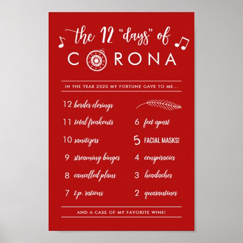 Funny Twelve Days of Corona  Christmas Holiday Poster