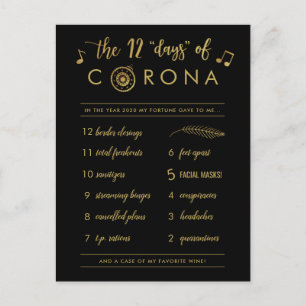 Funny Twelve Days of Corona Gold Christmas Black Holiday Postcard