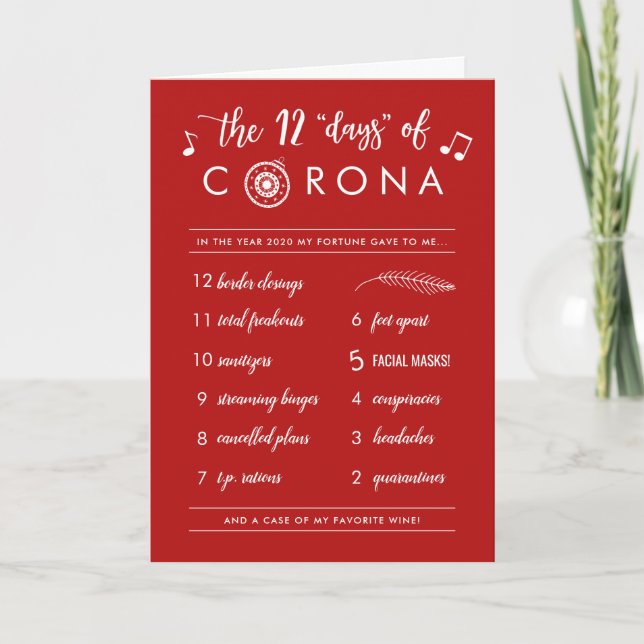 Funny Twelve Days of Corona Modern Red Holiday Card (Front)