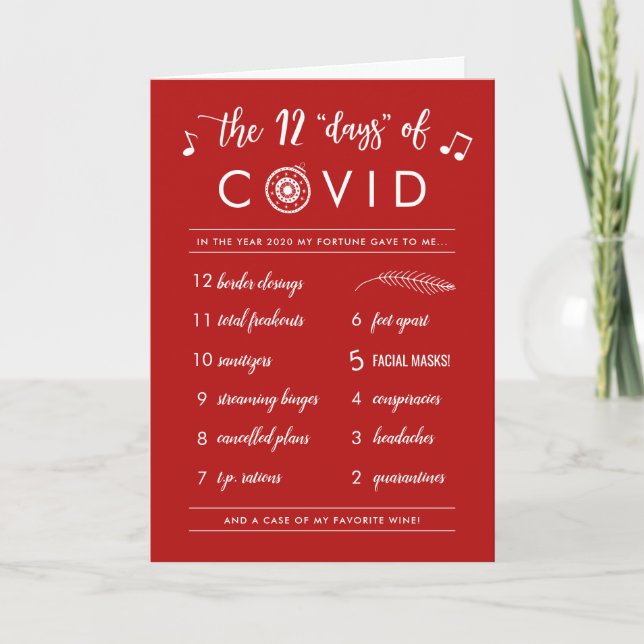 Funny Twelve Days of Covid Modern Red Holiday Card (Front)