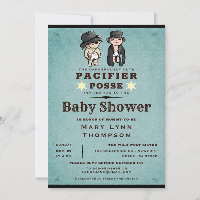 Funny Twins Pacifier Posse Western Baby Shower Invitation (Front)