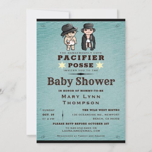 Funny Twins Pacifier Posse Western Baby Shower Invitation