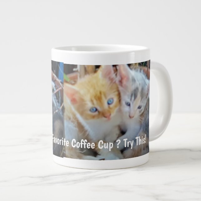 Funny Two Cute Kittens Photo Giant Coffee Mug (Front Right)