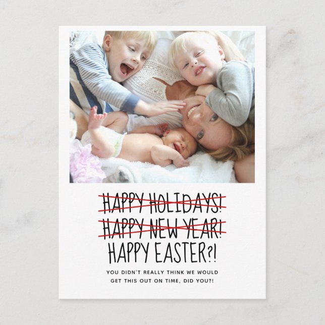 Funny Two Photo Late New Year Holiday Postcard (Front)
