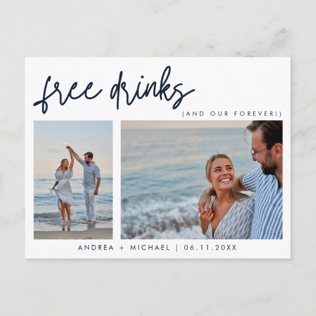 Funny Two Photo QR Code Wedding Save the Date Invitation Postcard (Front)