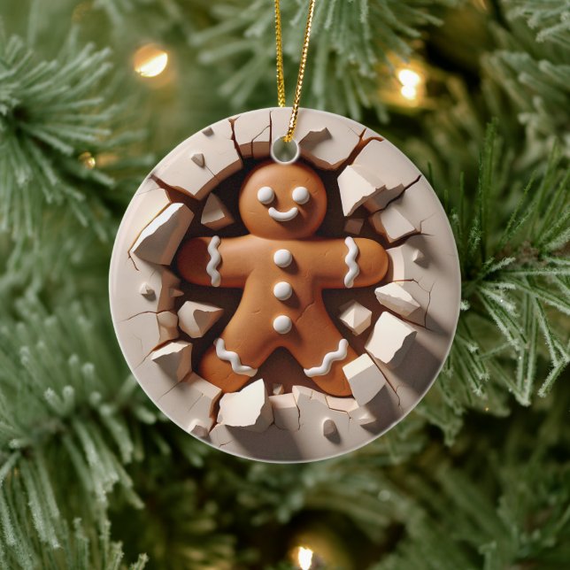 Funny Two Sided Gingerbread Man Christmas Ceramic Ornament (Tree)