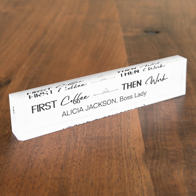 Funny typography black and white home office desk name plate (Side)