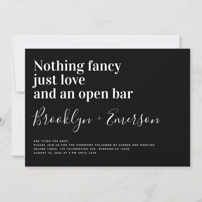 Funny Typography Black White Wedding Invitation (Front)