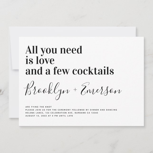Funny Typography Black White Wedding Invitation (Front)