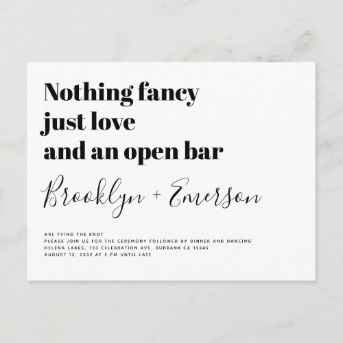 Funny Typography Black White Wedding Postcard