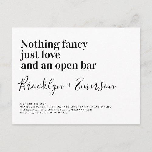 Funny Typography Black White Wedding Postcard