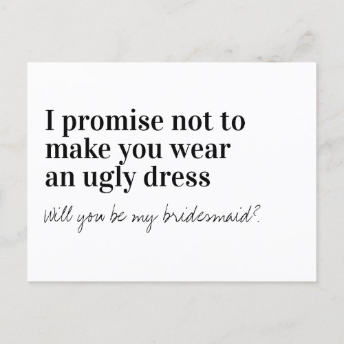 Funny Typography Bridesmaid Proposal Announcement Postcard