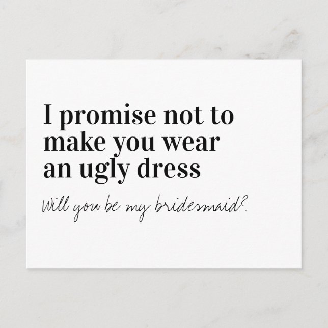 Funny Typography Bridesmaid Proposal Announcement Postcard (Front)