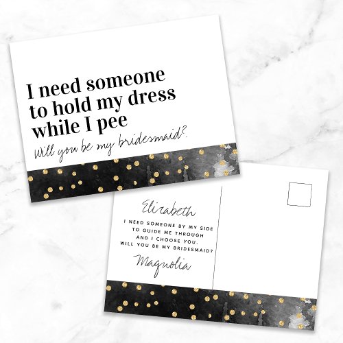 Funny Typography Bridesmaid Proposal Announcement Postcard