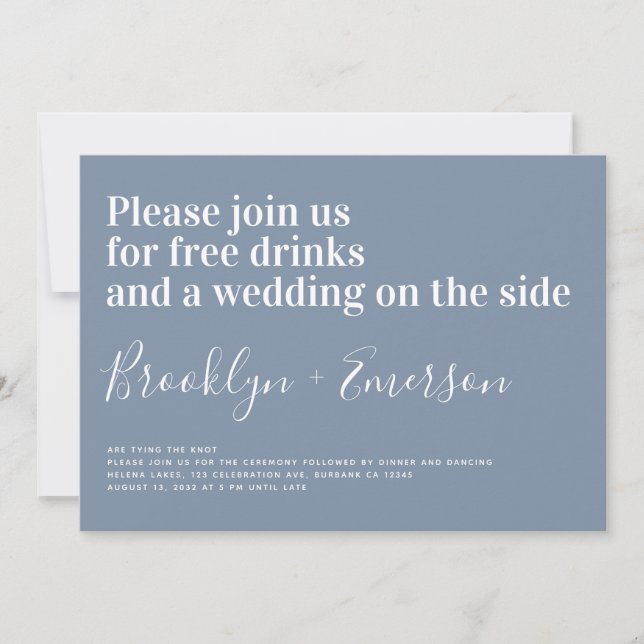 Funny Typography Dusty Blue Wedding Invitation (Front)