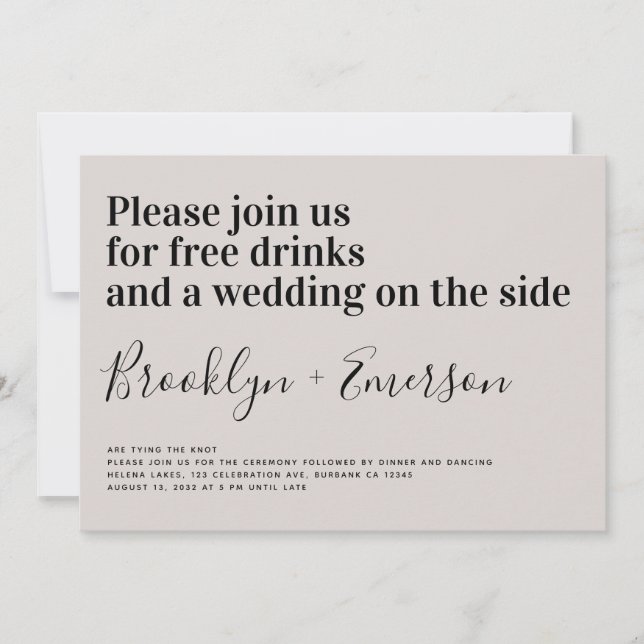Funny Typography Ecru Wedding Invitation (Front)