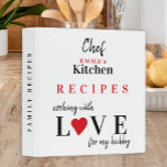 Funny typography family personalized cookbook 3 ring binder<br><div class="desc">Personalized cooking with love for my hubby funny cute quote recipe cookbook binder for a cooking lover wife with modern black and red typography and a red heart over a white background. It could be a unique recipe organizer for your family recipes or a great keepsake gift for a chef....</div>