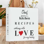 Funny typography family personalized cookbook 3 ring binder<br><div class="desc">Personalized cooking with love for my hubby funny cute quote recipe cookbook binder for a cooking lover wife with modern typography and a red heart over a white background. It could be a unique recipe organizer for your family recipes or a great keepsake gift for a chef.</div>