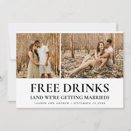 Funny Typography Multi Photo Free Drinks Wedding   Save The Date