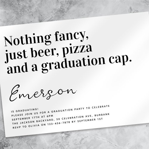 Funny Typography Nothing Fancy Grad Party Invitation