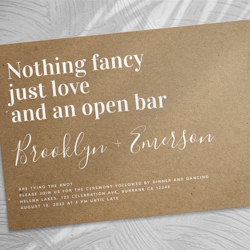 Funny Typography Open Bar Kraft Wedding Invitation