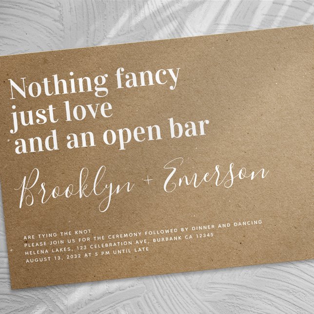 Funny Typography Open Bar Kraft Wedding Invitation (Creator Uploaded)