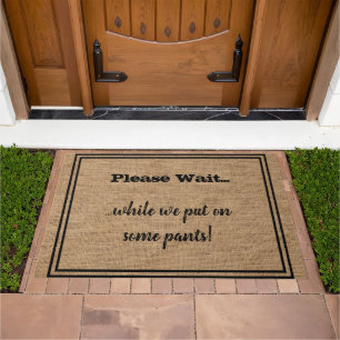 Funny Typography Saying Faux Burlap Welcome Doormat