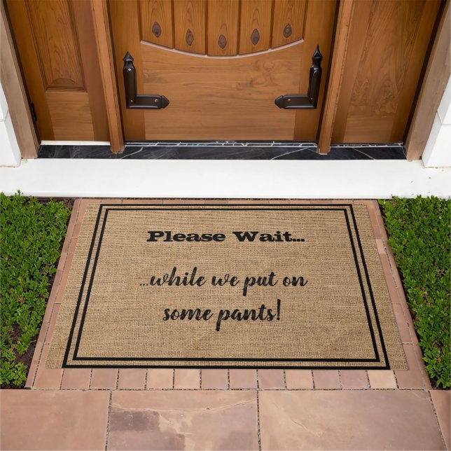 Funny Typography Saying Faux Burlap Welcome Doormat (Outdoor)