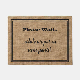 Funny Typography Saying Faux Burlap Welcome Doormat
