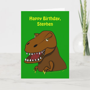Funny Tyrranosaurus Rex Kids Birthday Custom Name Card