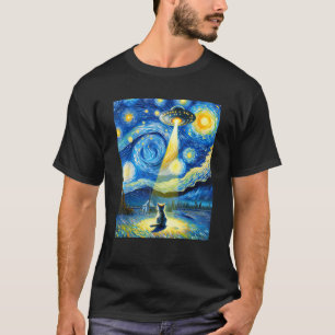 Funny UFO Abduct Cat In Starry Night Cute Kitten U T-Shirt