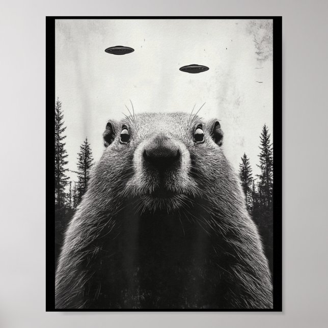 Funny Ufo Alien Abduct Groundhog Cute Woodchuck Gr Poster (Front)