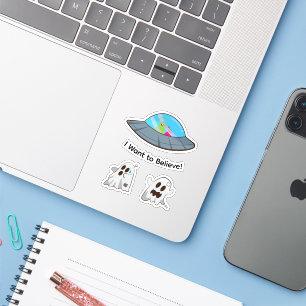 Funny UFO Alien Abducting Ghost Sticker