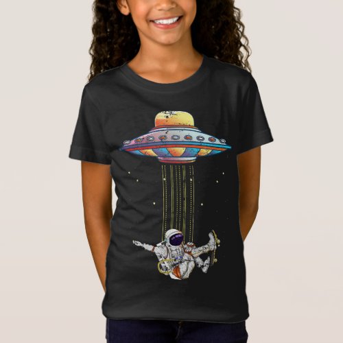 Funny UFO Alien Astronaut Skateboarding Space Scie T_Shirt