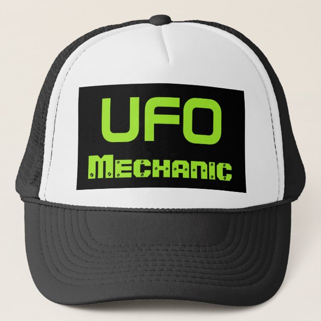 Funny UFO Alien Men's Mechanic Hat Gift (Front)