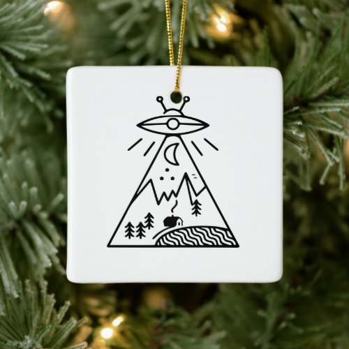 Funny Ufo Area 51 Alien Abduction  Ceramic Ornament