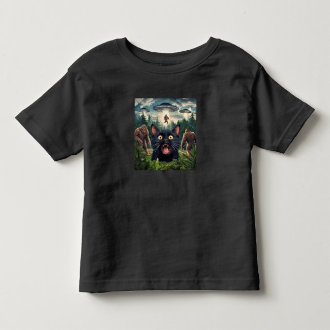 Funny UFO Bigfoot Cat Selfie Kids Men Women Toddler T-shirt (Front)
