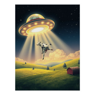 Funny UFO Cow Abduction Spiral Photo Notebook Poster