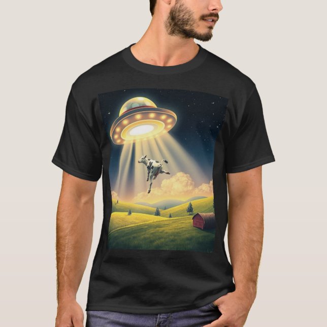 Funny UFO Cow Abduction T-Shirt (Front)