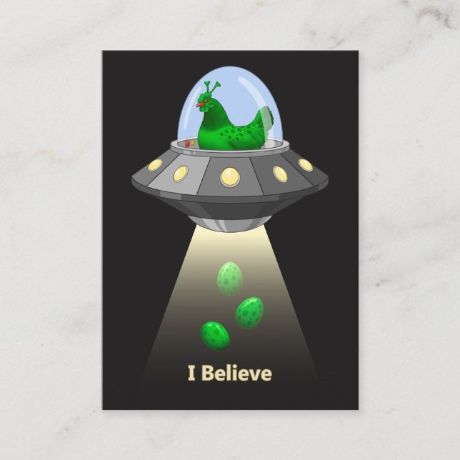 Funny UFO Green Chicken Egg Alien Abduction Business Card (Front)