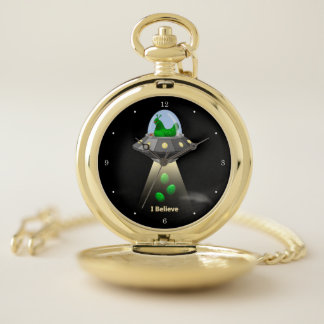 Funny UFO Green Chicken Egg Alien Abduction Pocket Watch