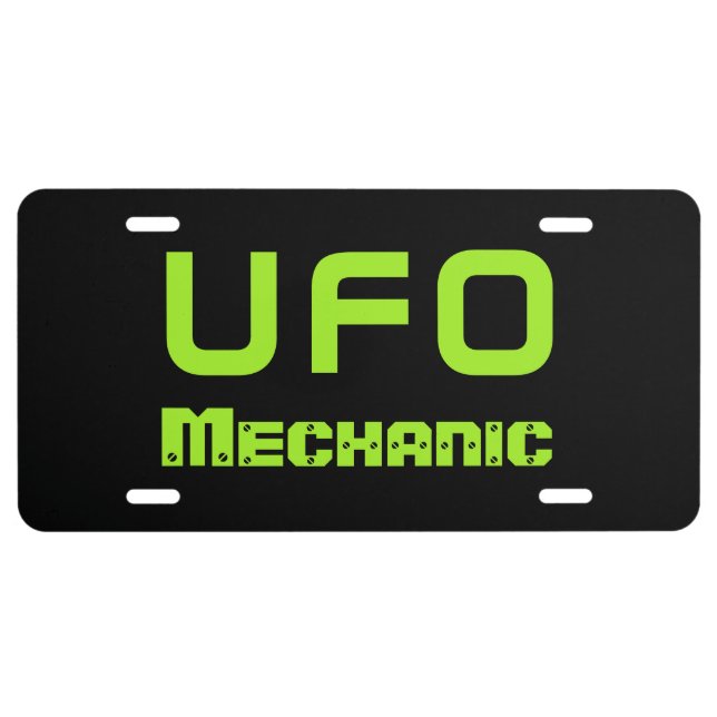 Funny UFO Mechanic License Plate Gift  (Front)