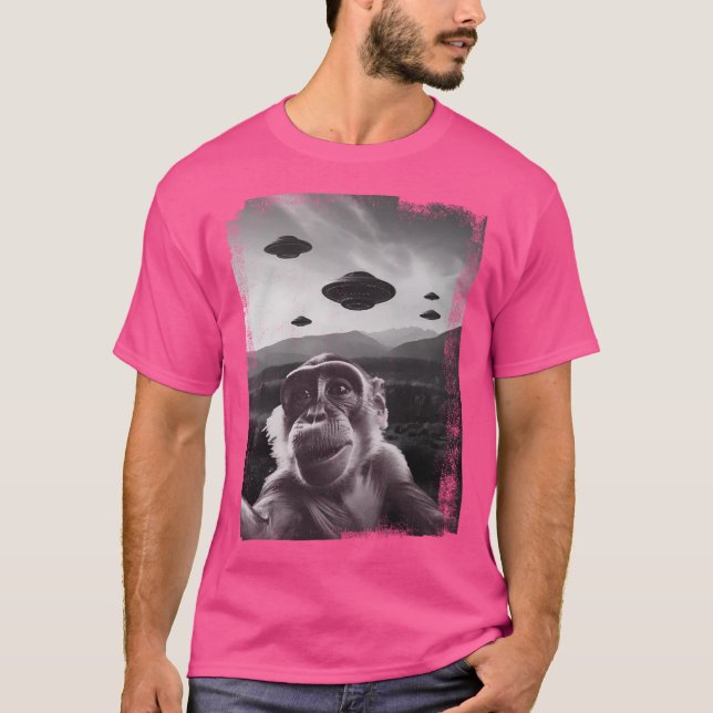Funny Ufo Monkey Selfie With Ufo Alien Monkey Funn T-Shirt (Front)