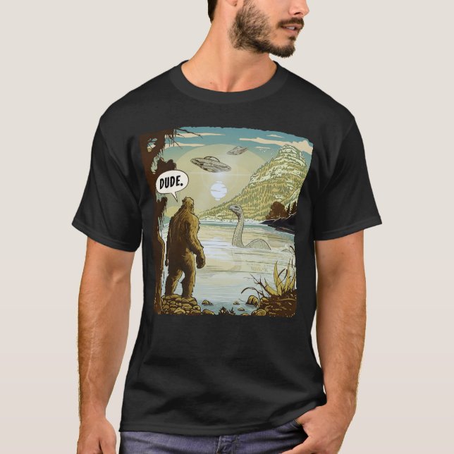 Funny UFOs Bigfoot Sasquatch Introvert Loch Ness  T-Shirt (Front)