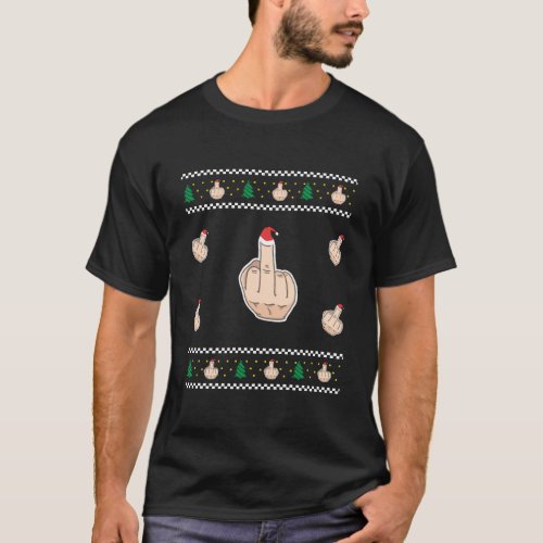 Funny Ugly Christmas Apparel Middle Finger With Sa T_Shirt