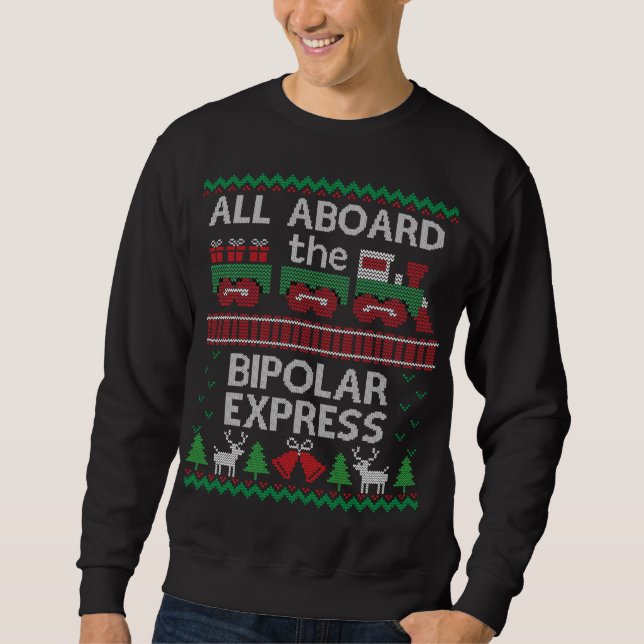 Funny Ugly Christmas Bipolar Express Train Sweater (Front)