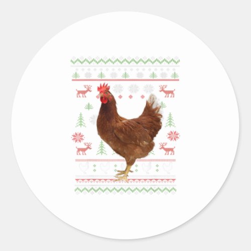 Funny Ugly Christmas Chicken Santa Hat Classic Round Sticker