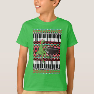 Funny Ugly Christmas Dinosaur Piano T-Shirt