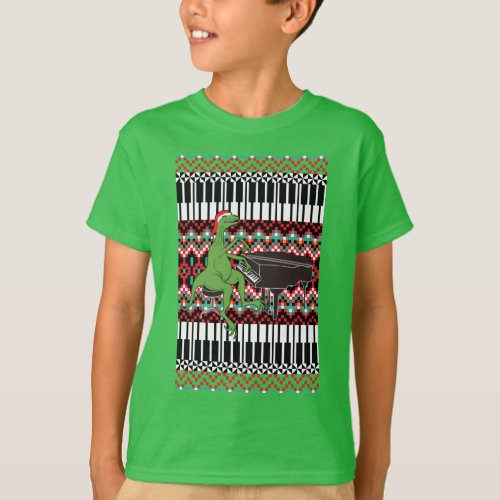 Funny Ugly Christmas Dinosaur Piano T_Shirt