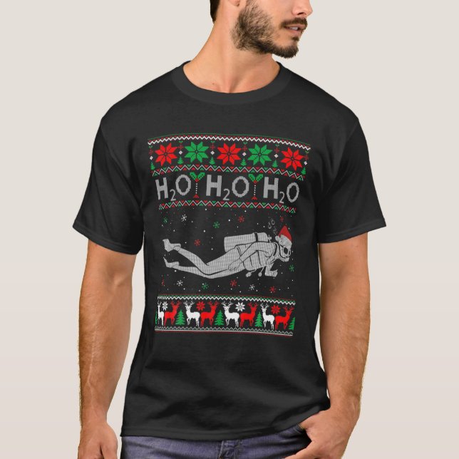 Funny Ugly Christmas Diving H2O H2O H2O Pun Scuba T-Shirt (Front)